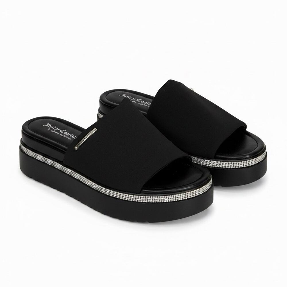 Juicy Couture Womens Black Rhinestone Platform Wedge Sandal 90s Y2K Sz 9.5 NEW